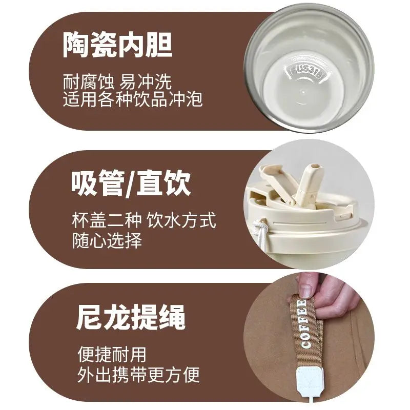 Cartoon Cute Snoopy Anime Peripheral Thermos Cup Women's Heart Stainless Steel Large Capacity Coffee Cup Straw Water Cup Gift Good Vibrations