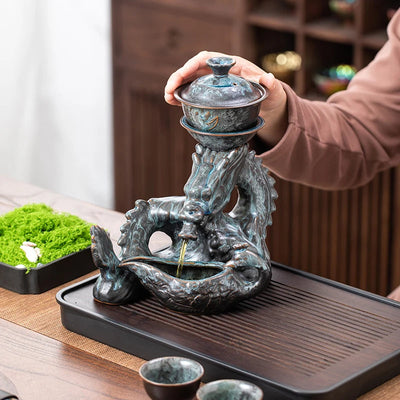 1 Set of Rotating Teapot, Ceramic Kiln Turns into Phoenix and Auspicious Teapot Set, Semi-Automatic Tea Set, Lazy Kung Fu Tea Set, All in One Coffee Drink Set, Novelty Tea Gift