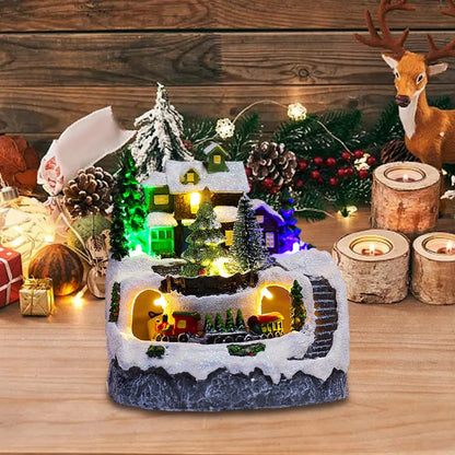 Christmas Village House Snow Tree Scene Lights Up Holiday Decoration Resin Collection for Living Room Restaurant Festival Good Vibrations