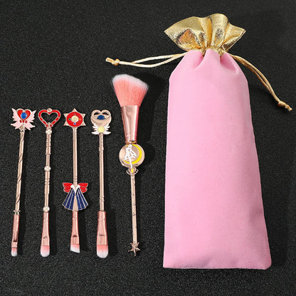 5pcs/set Kawaii Sailor Moon Makeup Brushes Kits Foundation Powder Blush Eyeshadow Kabuki Blending Make Up Brush Beauty Tools Good Vibrations