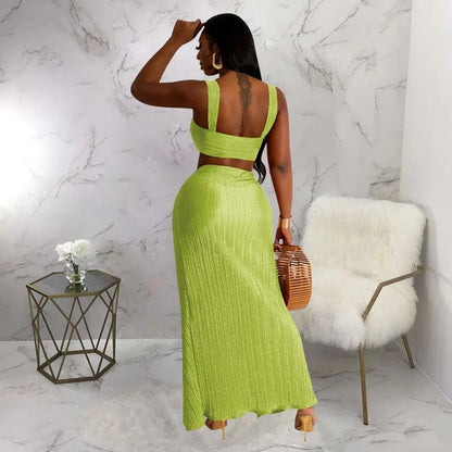 High Waist Side Slit Pleated Skirt Matching Lady Streetwear
