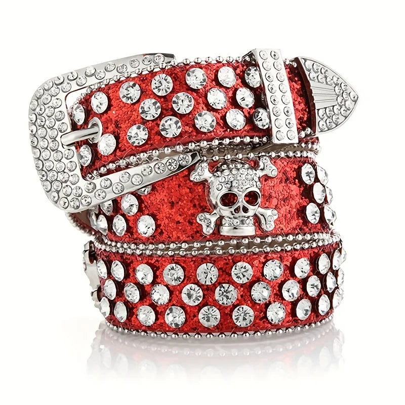 Glamorous Rhinestone Skull Rivet Belt - Perfect for Jeans & Western Outfits! Good Vibrations