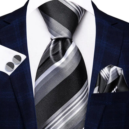 Black Red Striped Silk Wedding Tie For Men Handky Cufflink Gift Men Necktie Fashion Business Party Dropshiping Hi-Tie Designer Good Vibrations