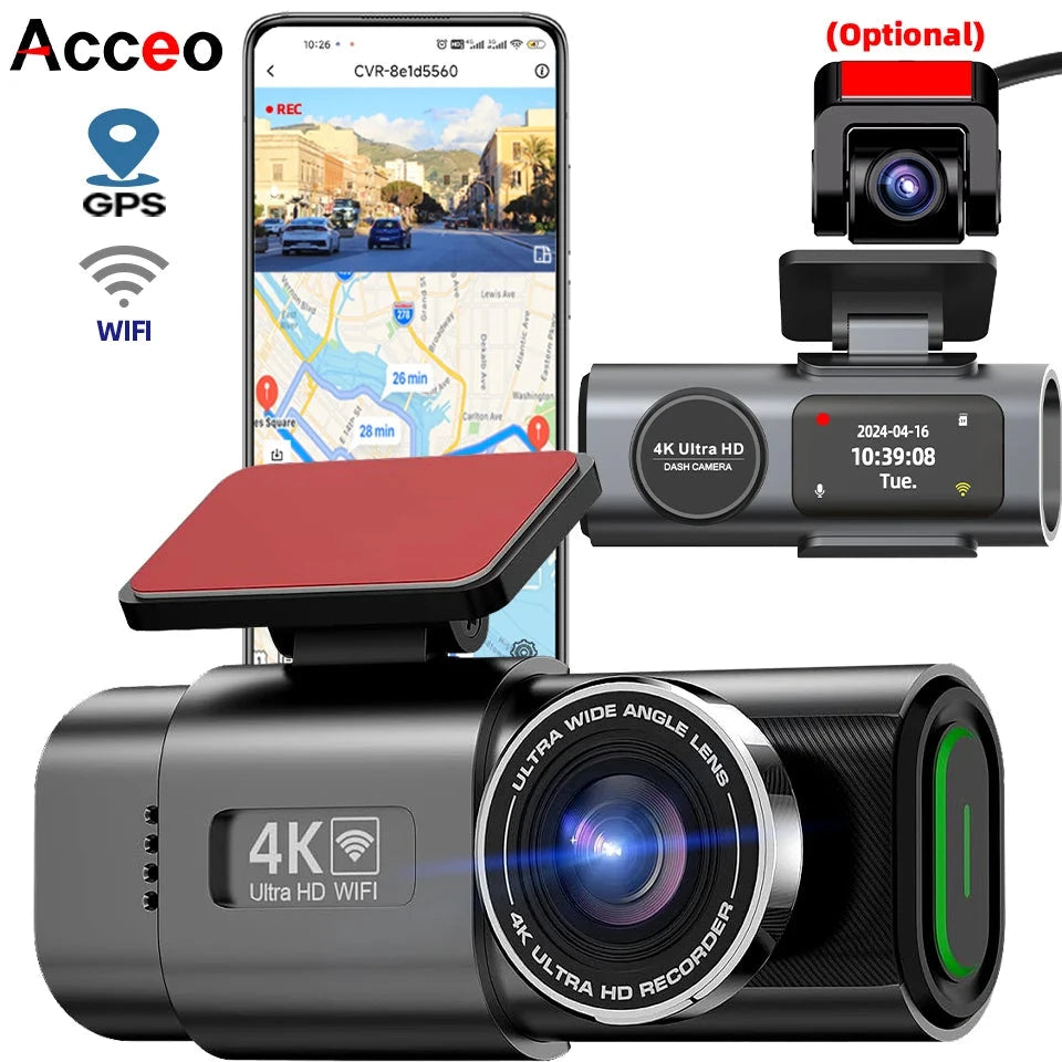Dash Cam 4K UHD Recording Car Camera DVR Night Vision Video Recorder Built-In Wi-Fi Support GPS 24H Parking Good Vibrations