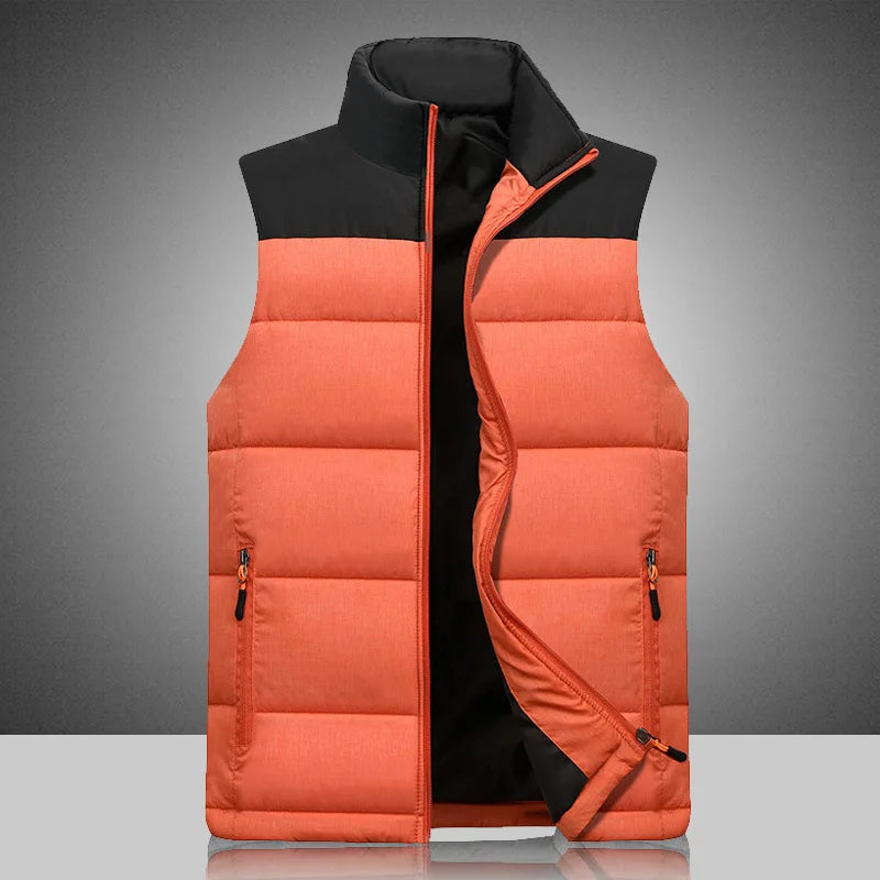 Men Vest Business Casual Sleeveless Jacket Cotton-Padded Vest Autumn Winter Windproof Warm Thicken Waistcoat Outdoor Outwear Good Vibrations