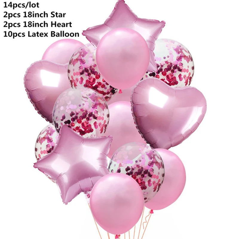 14pcs Rose Gold Mix Star Heart Confetti Latex Balloons Birthday Party Decorations Kids Adult Wedding Anniversary Globos Supplies Good Vibrations