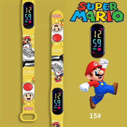 Mario Bros Children's Watches Action Figures Luigi Princess Peach Yoshi Bowser kids Sport Wristband Waterproof Digital Watch Toy Good Vibrations