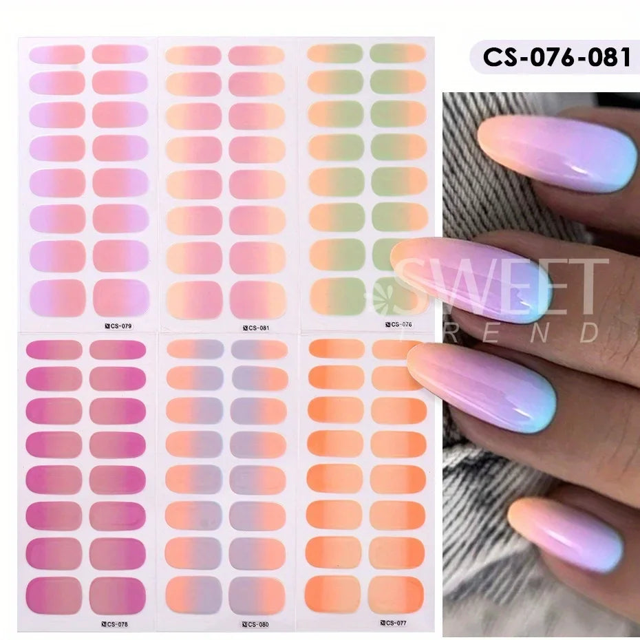 6pcs/set Gradient Nail Polish Strips Stickers Pink Purple Nude Color Ombre Design Full Cover Gel Decal Self Adhesive Wraps Decor Good Vibrations