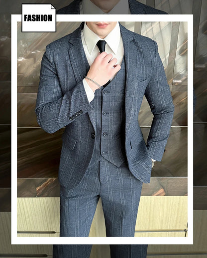 Quality Three-piece Suit Vest Trousers Set for Men Korean Fashion Slim Fit Business Casual Wedding Handsome Style