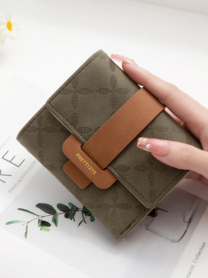 Explosive purse female Korean PU plaid buckle simple multi-card folding triple fold bag large capacity student ladies daily trav Good Vibrations