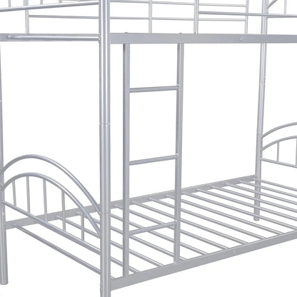 Twin Over Twin Bunk Bed Metal Bed Frame Stackable Bunker Bed for Teenagers Adults With Removable Ladder Safety Guardrail Good Vibrations