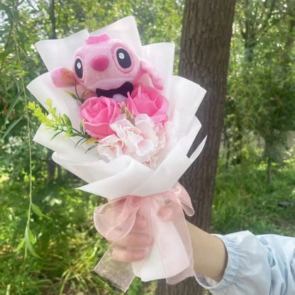 Cartoon Anime Stitch Plush Bouquet Doll Toys Stuffed Animals Creative Handmade Bouquets Birthday Christmas Valentine Gifts Good Vibrations