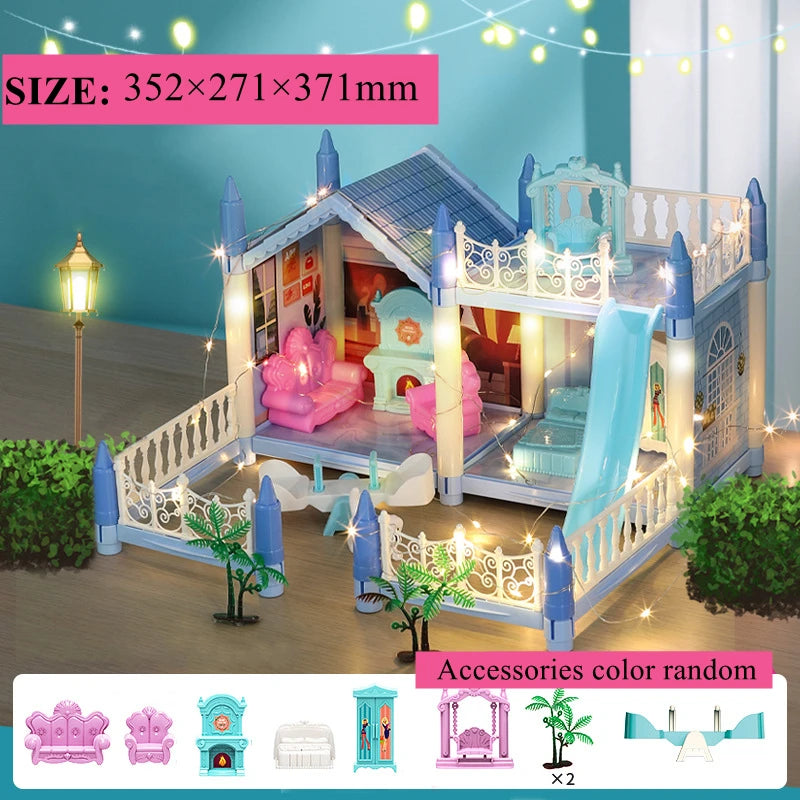 Doll Houses 3D Assembled DIY Miniatures Dollhouse Accessories Villa Princess Castle with LED Light Girl Birthday Gift Toy House Good Vibrations