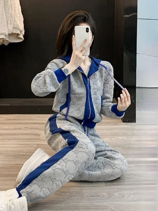 Pant Sets for Women 2 Pieces Tracksuit Spring Autumn Trousers Woman Color Matching Sport Sweatshirt Wholesale Bulk Aesthetic D Good Vibrations