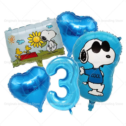 Snoopy Birthday Balloons Set boy girl Number Balloon Suit Foil Ballon Cartoon Birthday Party Supplies Decor Baby Shower Gift Good Vibrations
