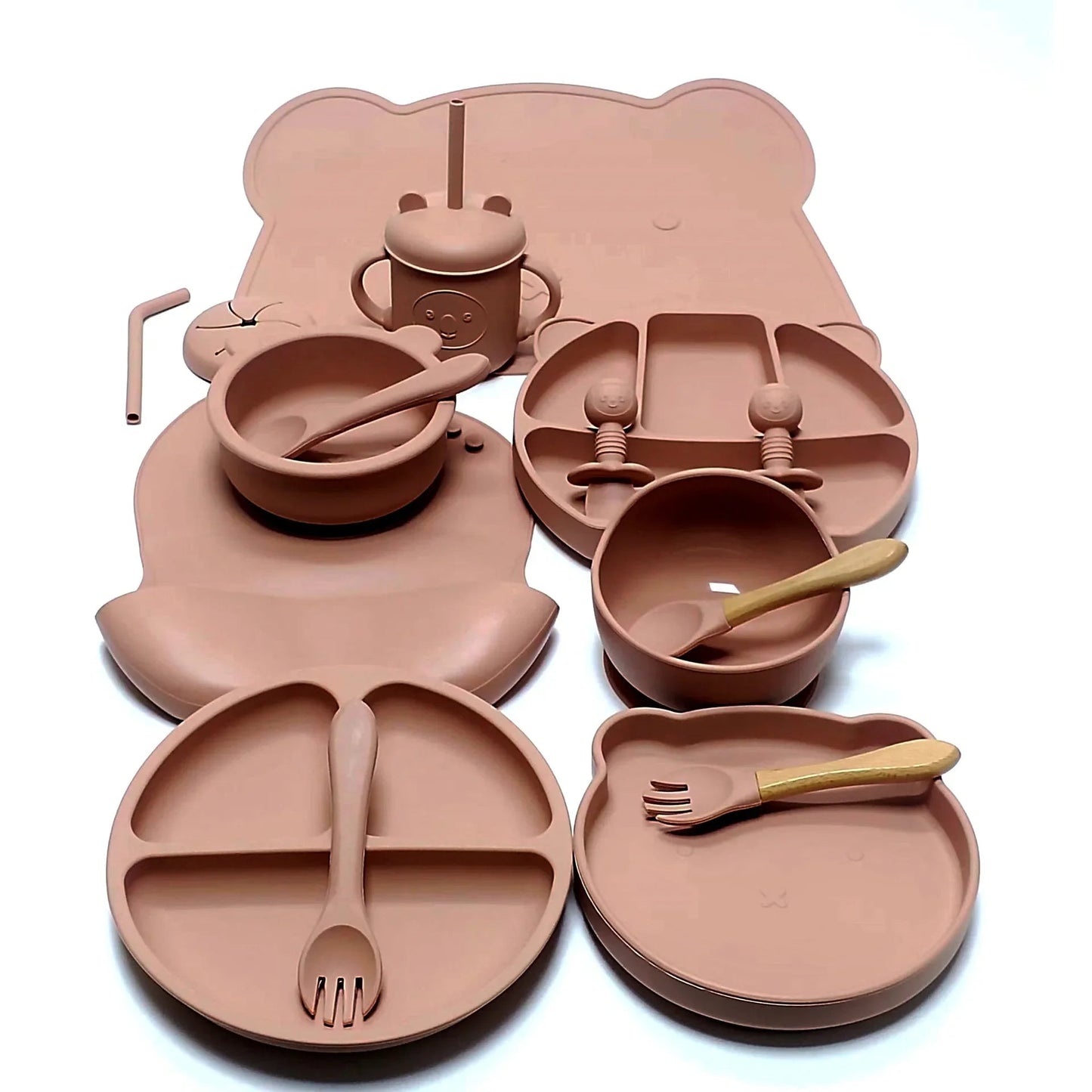 16pcs Dinner Plate Set Silicone Children's Tableware Set Baby Complementary Suction Cup Bowl Spoon Mother and Baby Good Vibrations