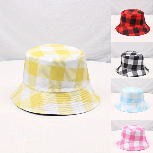 New Fashion Big Plaid Checker Print Bucket Hats Women Men Hiking Daily Travel Bob Hat Outdoor Fishing Panama Cap Sunshade Caps Good Vibrations