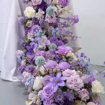 Purple Flower Arrangement Wedding Table Decor Floral Runner Artificial Flowers Row Event Party Backdrop Prop Window Display prop Good Vibrations