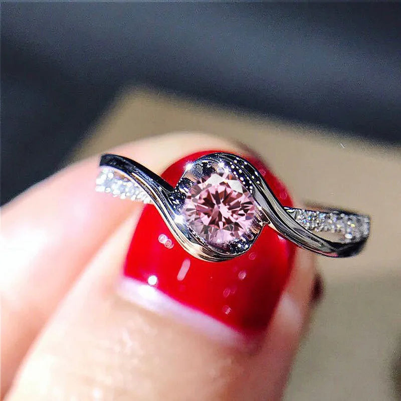 Pink Cubic Zirconia Ring Suitable for Women's Engagement Wedding Luxury Accessories Sparkling Silver Fashion Jewelry Good Vibrations
