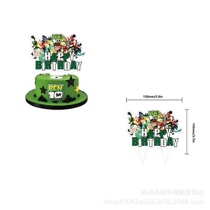 Cartoon Ben-10 Birthday Party Decoration Balloons Favor Set Banner Cake Toppers Baby Shower Boys Gift Party Supplies Photo Prop Good Vibrations