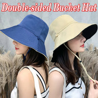 Summer Women Double-sided Bucket Hats Fashion Big Brim Foldable Solid Sun Hat Outdoor Beach Visor Caps Fisherman Cap for Travel Good Vibrations