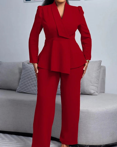 2 Piece Women Sets 2025 New Arrival Plus Size Spring Autumn Matching Sets Red Two Pieces Sets Top Pants Suits Outfits Clothing Good Vibrations