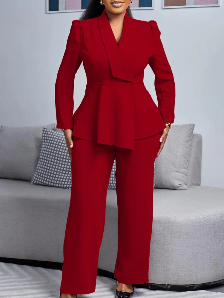 2 Piece Women Sets 2025 New Arrival Plus Size Spring Autumn Matching Sets Red Two Pieces Sets Top Pants Suits Outfits Clothing Good Vibrations