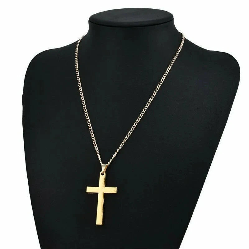 Fashion Stainless Steel Cross Pendant Necklace For Women Men Link Chain Charm Necklace Cool Boys Girls Punk Hip Hop Jewelry Gift Good Vibrations