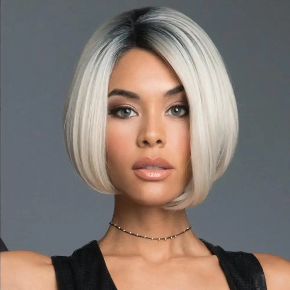Wig Gradient Heat Resistant Women Fashion Short Hairpiece Straight Bob Synthetic Hairpiece Good Vibrations