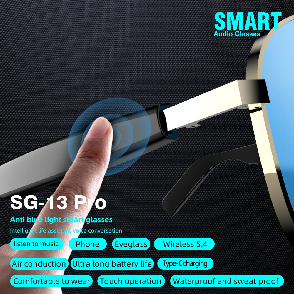 SG-13 Smart glasses, Bluetooth earphones, clear vision | UV resistant touch function | Versatile facial features Good Vibrations