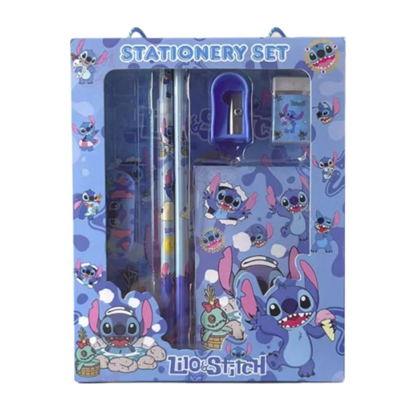 6PCS/Set Stitch Stationery Set School Gifts With Pencil Pen Sharpener Eraser Notebook Ruler Good Vibrations