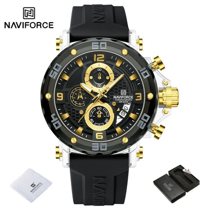 NAVIFORCE for Men Silicone Strap Luxury Fashion Quartz Watches Wrist watch Sports Chronograph 5TM Waterproof Male Watches GIfts Good Vibrations