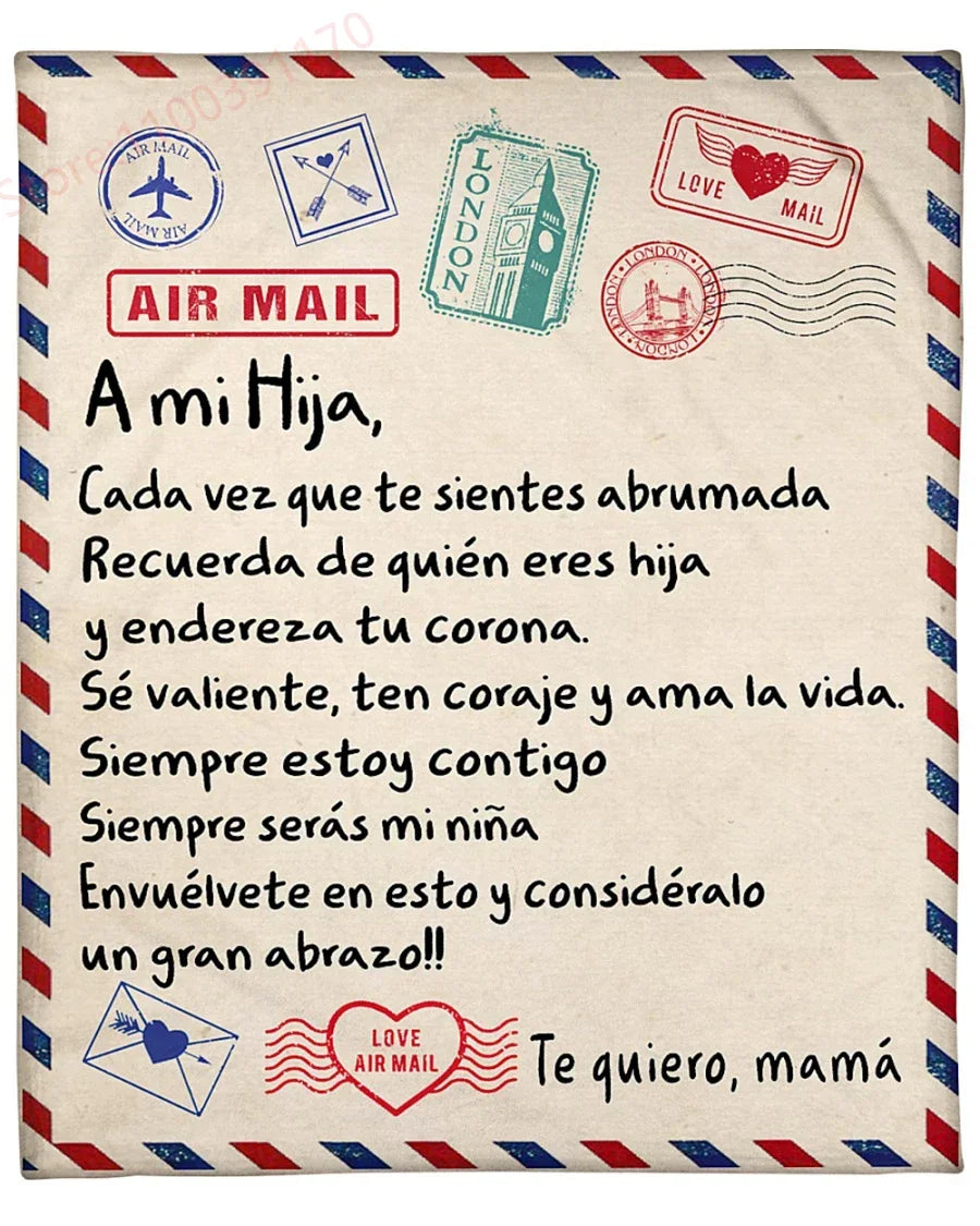 Flannel Blanket-A Mi Hija Letter To My Daughter Express Love Spanish Version Sofa Throw Blanket Thanksgiving Birthday's Day Gift Good Vibrations