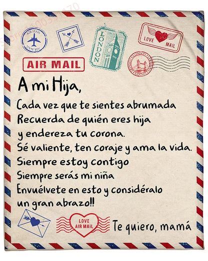 Flannel Blanket-A Mi Hija Letter To My Daughter Express Love Spanish Version Sofa Throw Blanket Thanksgiving Birthday's Day Gift Good Vibrations