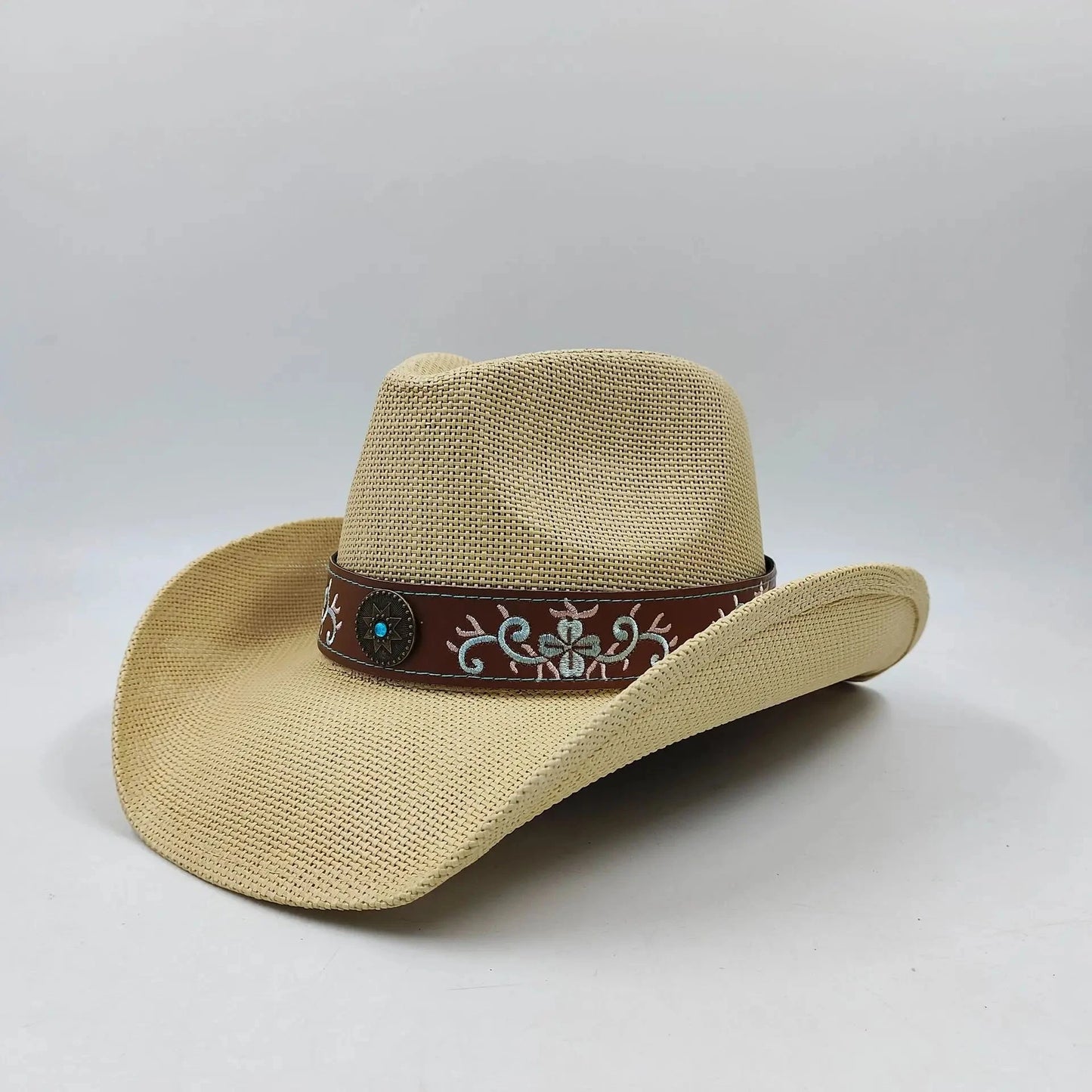 hats straw cowgirl western hat  mexican hat  retro curling hat western cowboy hat outdoor riding hat travel sports hat Good Vibrations