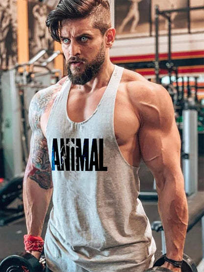 ANIMAL Letter Printed Gym Clothing Mens Bodybuilding Fitness Tank Top Cotton Raceback Stringer Singlets Workout Sleeveless Shirt Good Vibrations