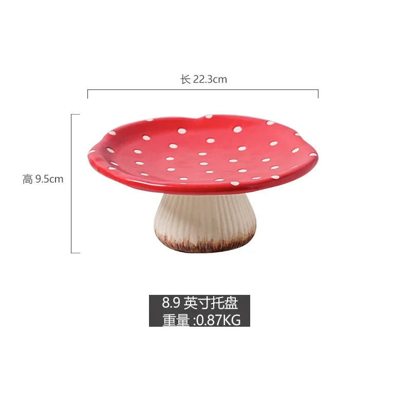 Cute Red Mushroom Ceramic Tableware Coffee Cup Afternoon Tea Set Creative Cartoon Pastry Plate Rice Bowl Salad Plate Dinner Dish Good Vibrations