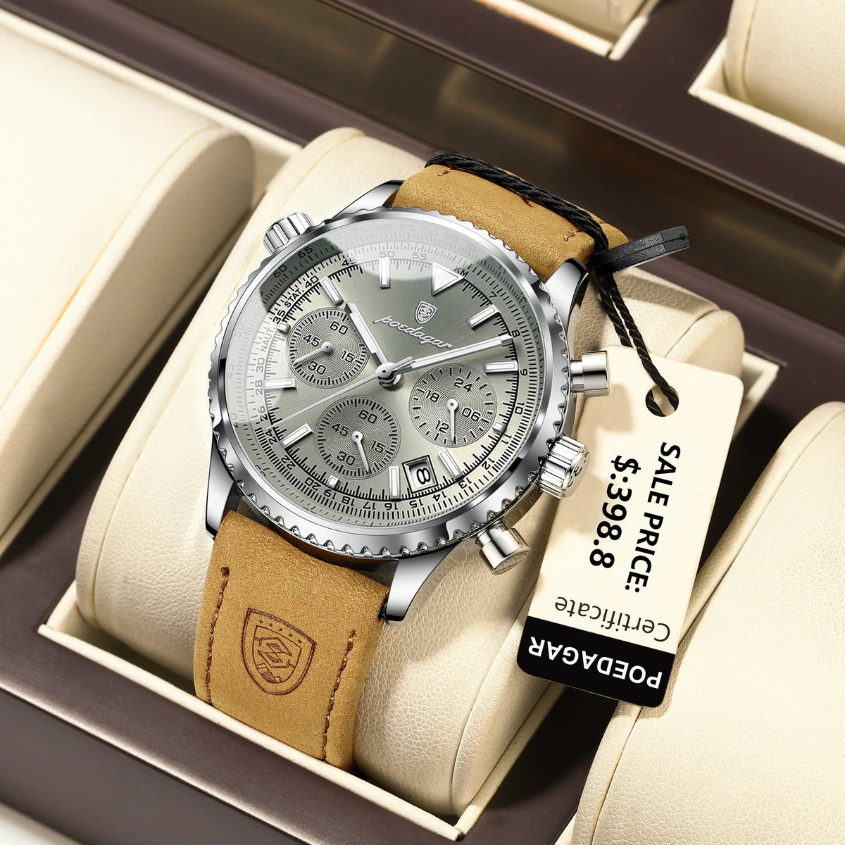 POEDAGAR Luxury Man Watch Quartz Waterproof Luminous Date Chronograph Leather Men Wristwatch Military Sports Men's Watches Reloj Good Vibrations