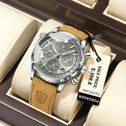 POEDAGAR Luxury Man Watch Quartz Waterproof Luminous Date Chronograph Leather Men Wristwatch Military Sports Men's Watches Reloj Good Vibrations