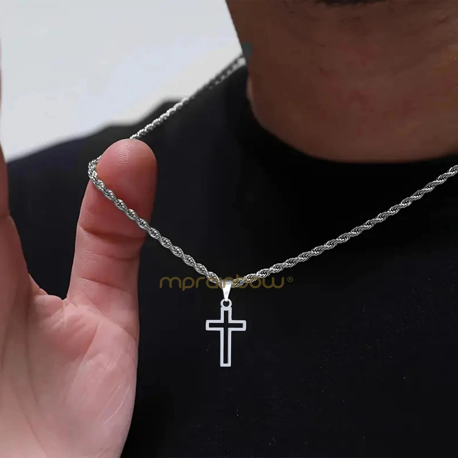Casual Hollow Cross Necklaces for Men Boys,Waterproof Stainless Steel Cross Pendant Necklace,Religious Faith Prayer Jewelry Gift Good Vibrations