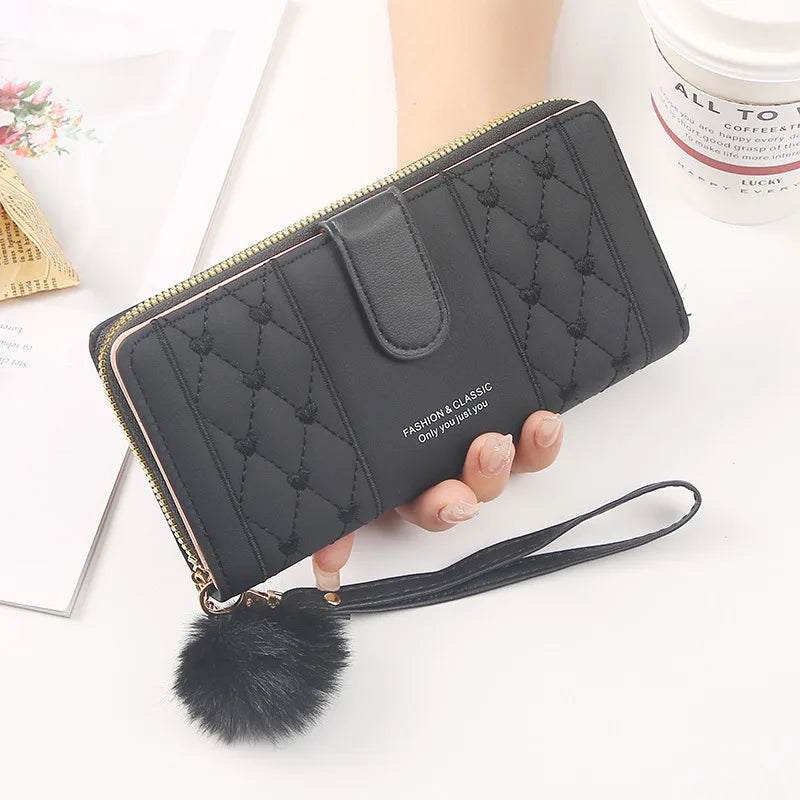 Women Long Wallet Pu Leather Card Holder Large Capacity Hasp Zipper Coin Purse Multi Card Organizer Cell Phone Wristlet Handbag Good Vibrations