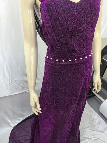 2025 Women's Wedding Party Dress Evening Elegant Sexy Deep V Neck One Shoulder Sleeveless Sequined Long Maxi Dresses For Women Good Vibrations