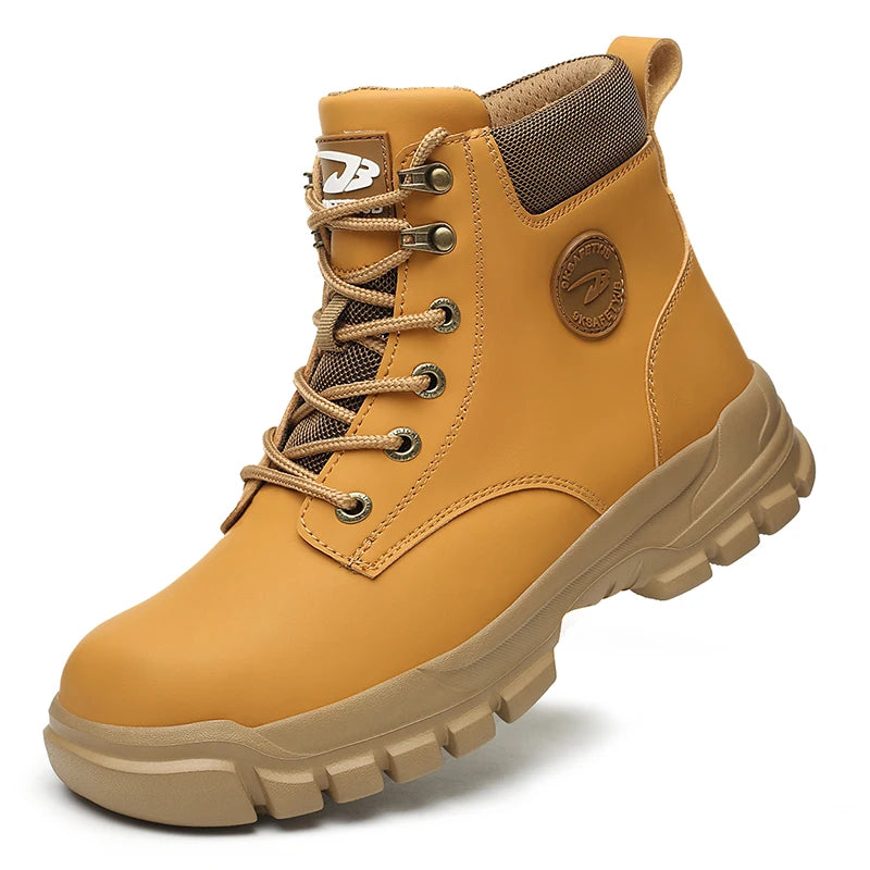 High Top Men Work Shoes Anti-Puncture Anti-smash Work Sneakers Slip Resistant Comfortable Soft Water Resistant Work Hiking Boots Good Vibrations