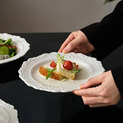 Ceramic Relief Dinner Dishes Household French New Underglazed Colour White Vintage Kitchen Tableware Exquisite Aesthetic Plate Good Vibrations