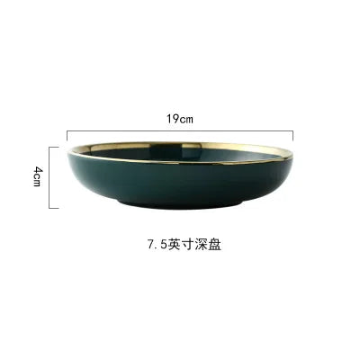 Green Ceramic Gold Inlay Plate Steak Food Plate Nordic Style Tableware Bowl Ins Dinner Dish High End Porcelain Dinnerware Set Good Vibrations