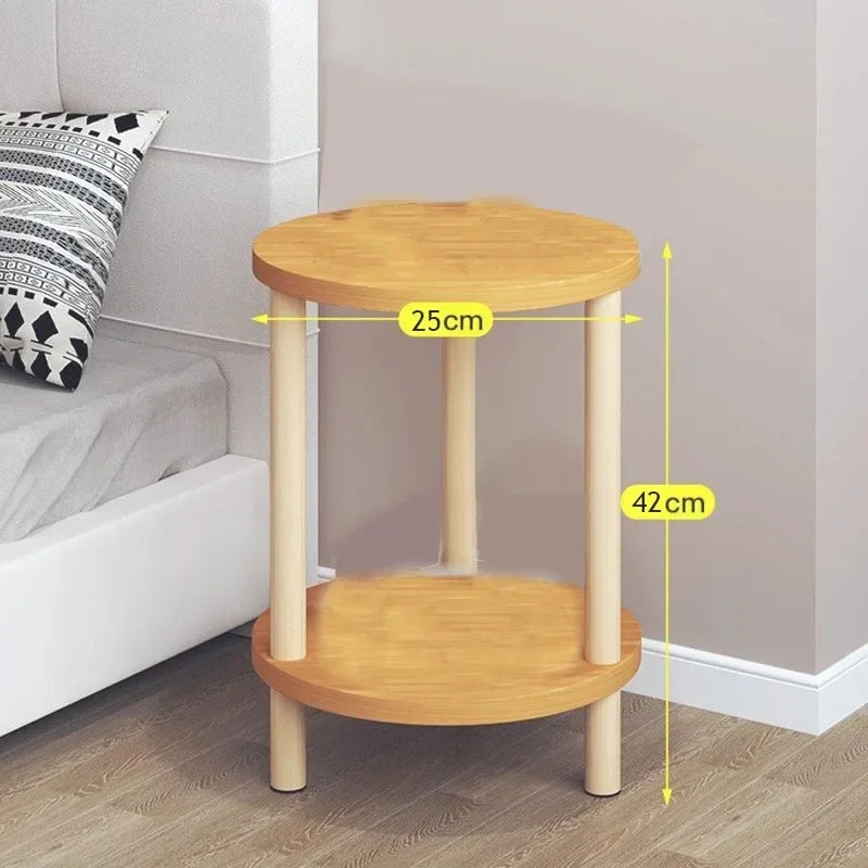 Wooden Modern Round Square Bedside Table Double-Layer Nightstand Home Office Bedroom Living Room Sofa Side Table Coffee Table Good Vibrations
