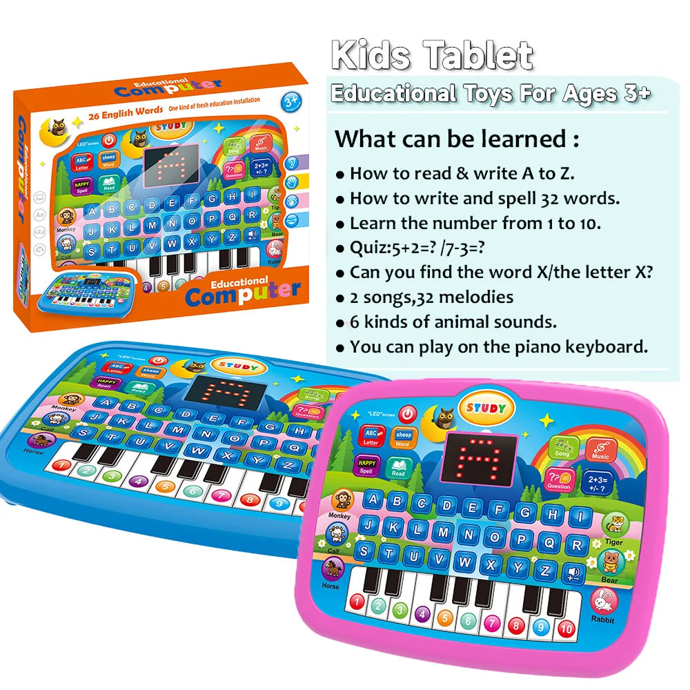 Kids’ Education Tablet Toy, Age 3+ Literacy Math Music Learning, Doubles as Electronic Keyboard, Birthday Christmas Gift Good Vibrations