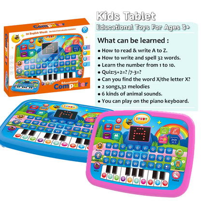 Kids’ Education Tablet Toy, Age 3+ Literacy Math Music Learning, Doubles as Electronic Keyboard, Birthday Christmas Gift Good Vibrations