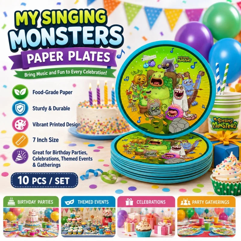 My Singing Monsters Party Decoration Tableware Set Hot Sale Supplies Kit Plates Cups Napkins Themed Cartoon Pattern Party Decor Good Vibrations
