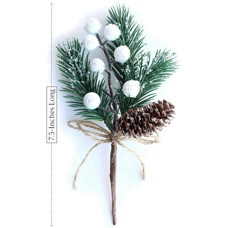 16X White Christmas Berries/Berry Stems Pine Branches & Artificial Pine Cones/White Holly Spray/Wreath Picks For Decor Good Vibrations